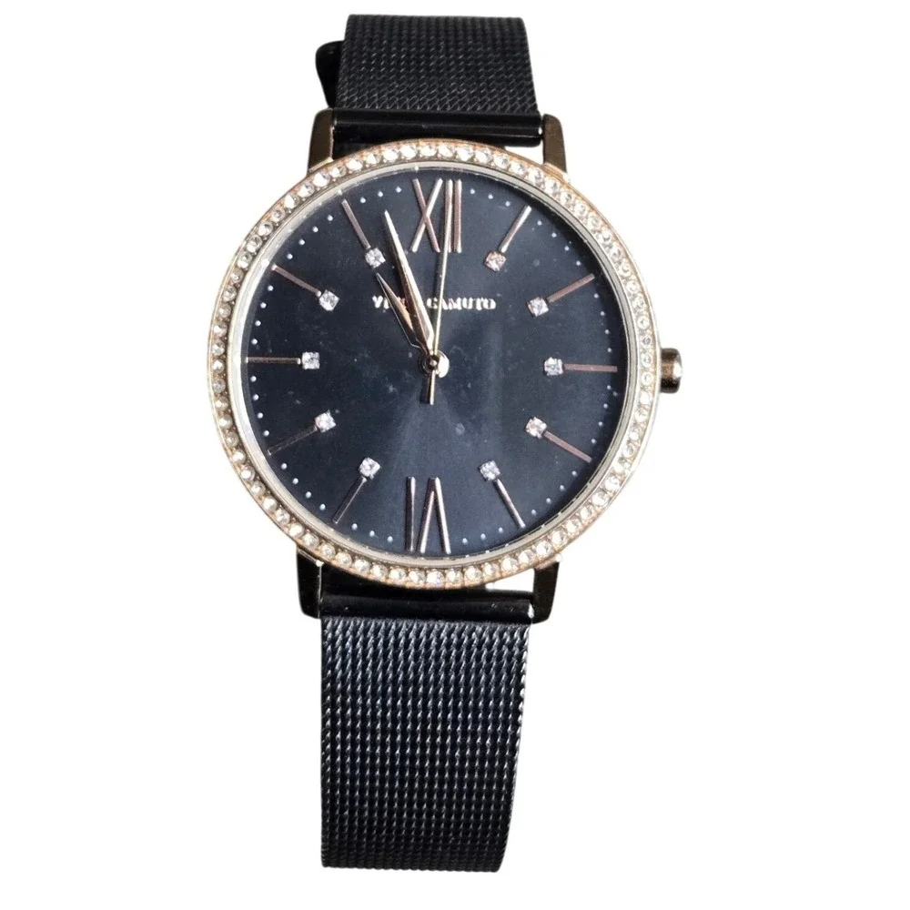Vince Camuto VC/5351 Crystal Bezel Black Mesh Strap Rose Gold Women Watch Tested